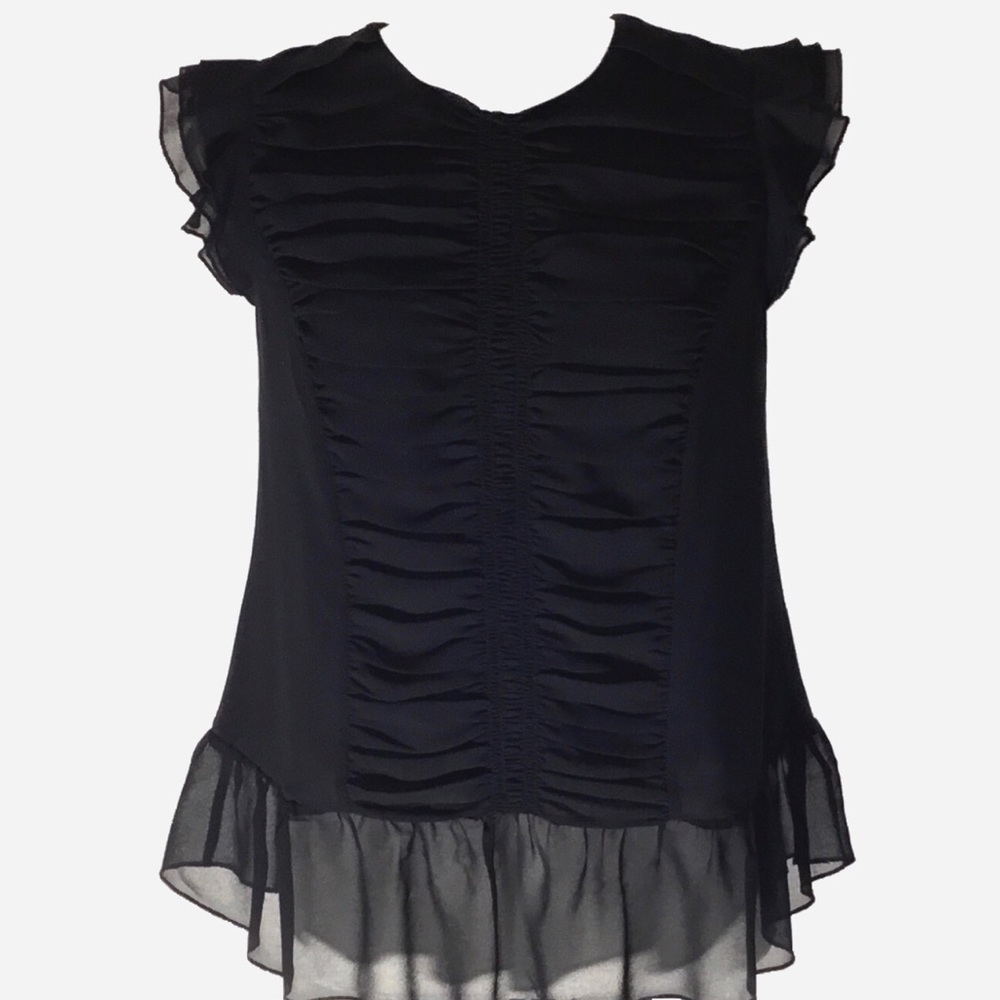 WhoWhatWear Sheer Black Sleeveless Ruffle Blouse